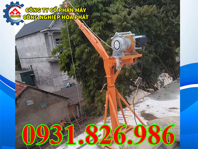 Cẩu xoay 360 độ 500kg khung rút kết hợp tời đa năng xây dựng.